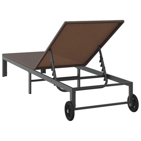 Ligbed met wielen poly rattan bruin 5