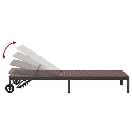 Ligbed met wielen poly rattan bruin 7