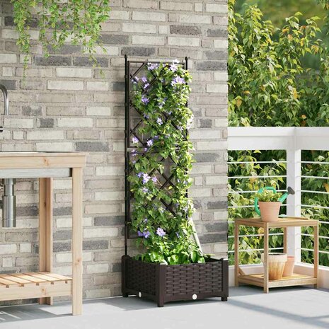 Plantenbak met latwerk 40x40x125,5 cm bruin 2