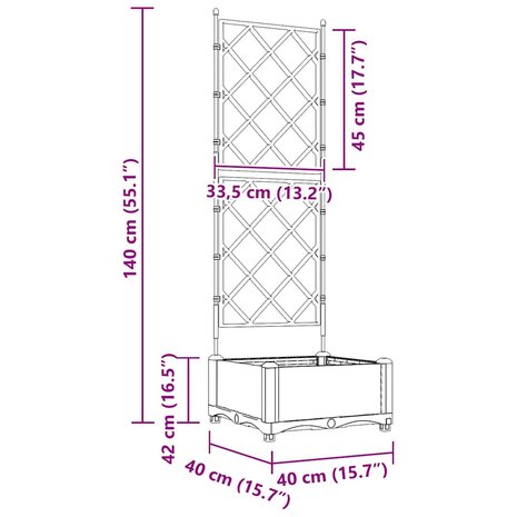 Plantenbak met latwerk 40x40x125,5 cm bruin 8