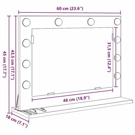 Badkamerspiegel met LED Verlichting Wit 60x45x18 cm 8