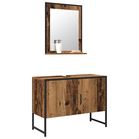 2-delige badkamermeubelset oud hout gefabriceerd hout 2