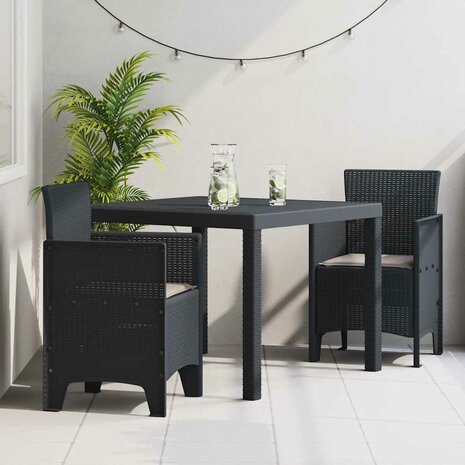3-delige Tuinset met kussens poly rattan antraciet 1
