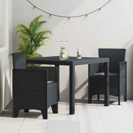 3-delige tuinset met kussens in antraciet van poly rattan 1
