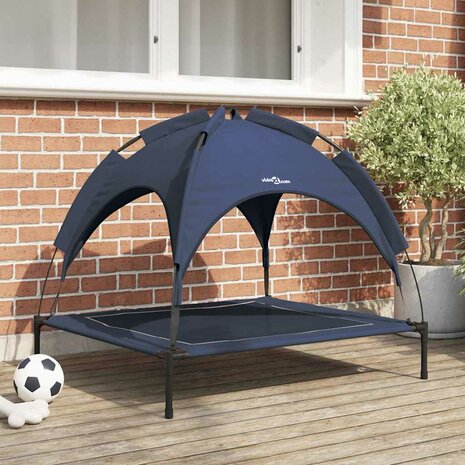 Verhoogd Hondenbed met Verwijderbaar Dak Marineblauw L Staal 1