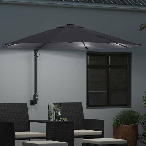 Wandparasol met LED&apos;s Antraciet 248 cm 2
