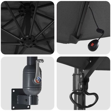 Wandparasol met LED&apos;s Antraciet 248 cm 6