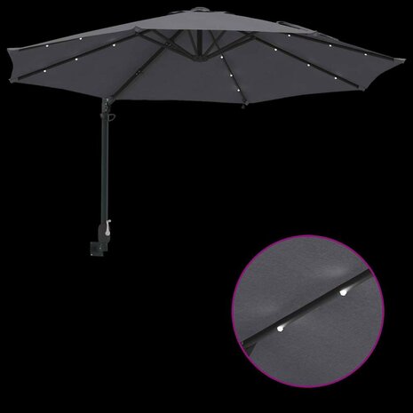 Wandparasol met LED&apos;s Antraciet 248 cm 8