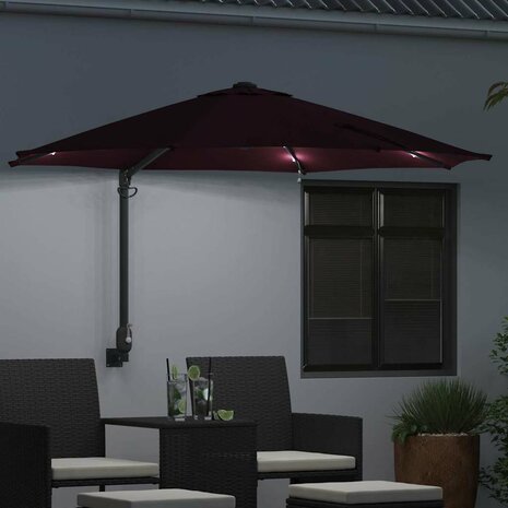 Wandparasol met LED&apos;s Bordeaux Rood 248 cm 2