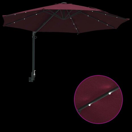 Wandparasol met LED&apos;s Bordeaux Rood 248 cm 8