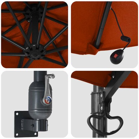 Wandparasol met LED-verlichting Terracotta 248 cm 6