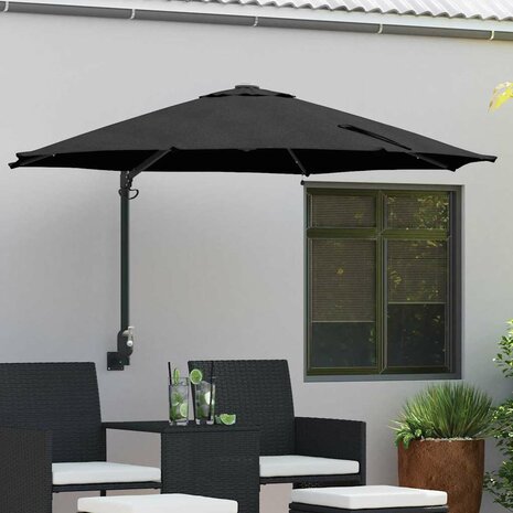 Wandparasol met LED&apos;s Zwart 248 cm 1