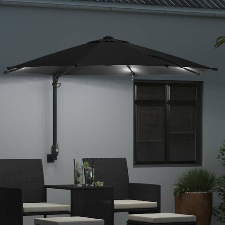 Wandparasol met LED&apos;s Zwart 248 cm 2