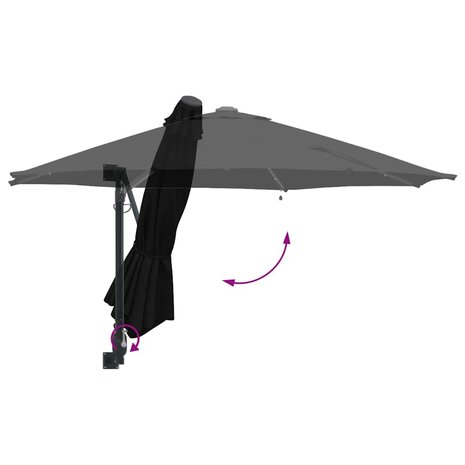 Wandparasol met LED&apos;s Zwart 248 cm 7
