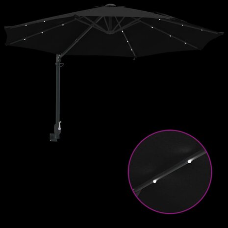 Wandparasol met LED&apos;s Zwart 248 cm 8