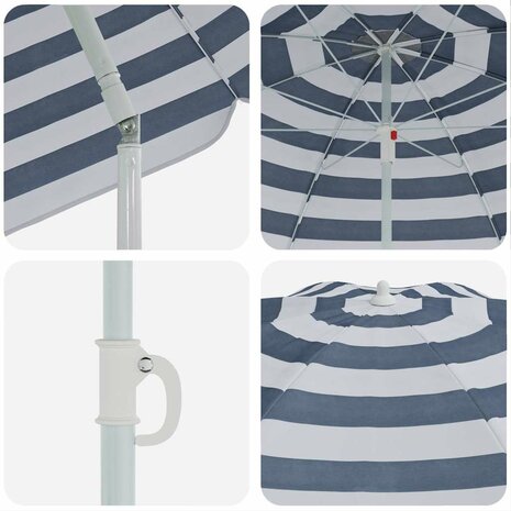 Strandparasol met metalen paal 161x193 cm polyester blauw wit 4
