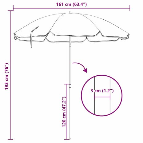 Strandparasol met metalen paal 161x193 cm polyester blauw wit 7