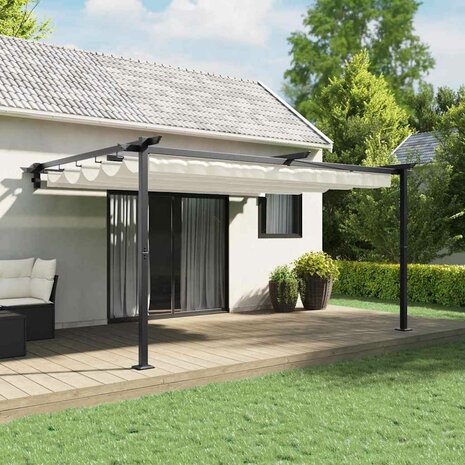 Wandgemonteerde Pergola Crème 3 x 4 m Staal 1