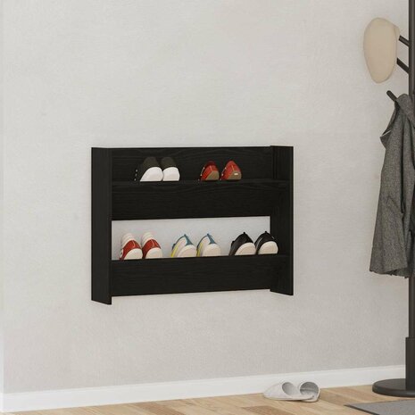 Wand Schoenenkasten Zwart eiken 60 x 18 x 60 cm Bewerkt hout 1