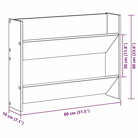 Wand Schoenenkasten Zwart eiken 60 x 18 x 60 cm Bewerkt hout 7