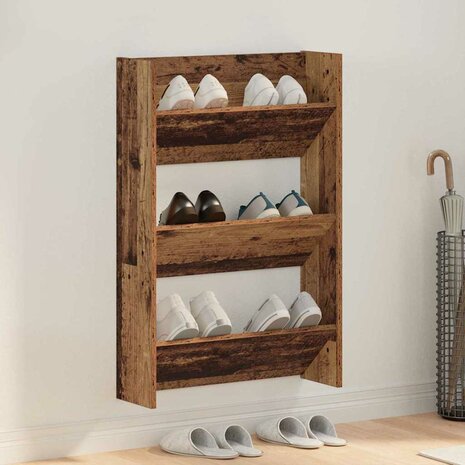 Wand Schoenenkasten Oud hout 60 x 18 x 60 cm Bewerkt hout 1