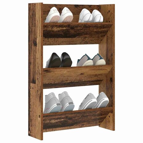Wand Schoenenkasten Oud hout 60 x 18 x 60 cm Bewerkt hout 2