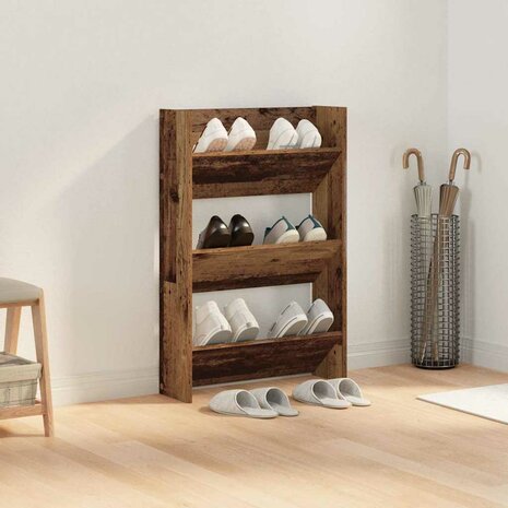 Wand Schoenenkasten Oud hout 60 x 18 x 60 cm Bewerkt hout 3