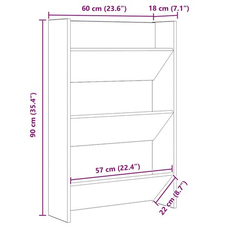 Wand Schoenenkasten Oud hout 60 x 18 x 60 cm Bewerkt hout 8