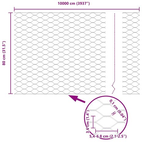 Hexagon Tuinscherm Grijs 0.8x100 m Staal 7
