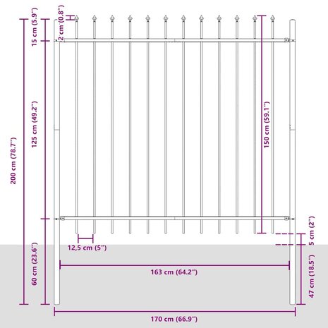 Tuinhek met punten 1,7x1,5 m staal grijs 5