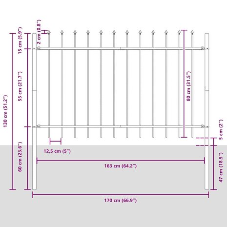 Tuinhek met punten 1,7x0,8 m staal wit 5