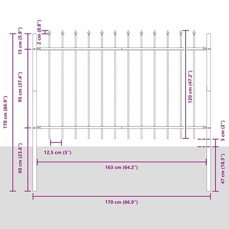 Tuinhek met punten 1,7x1,2 m staal wit 5