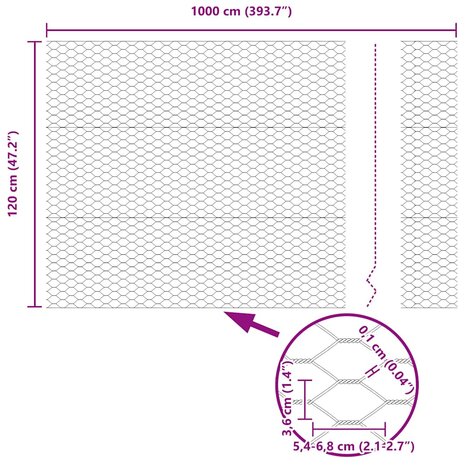 Hexagon Tuinhekje Groen 1,2 x 10 m van Staal. 7