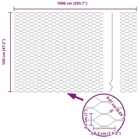 Hexagon Tuinhek Grijs 1,2 x 10 m van staal 7