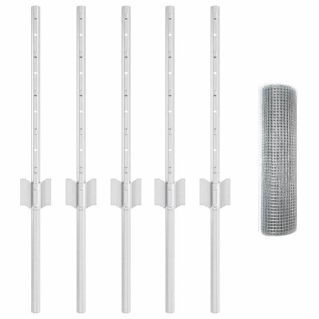 Gelaste Draadhek met 5 U-Posts Zilver 0,4x10 m Staal 3