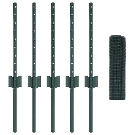 Gelast Draadhek met 5 U-Posten Groen 0.4x10 m Staal 3