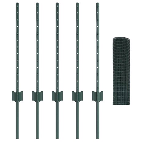 Gelast Draadhek met 5 U-palen Groen 0.6x10 m Staal 3