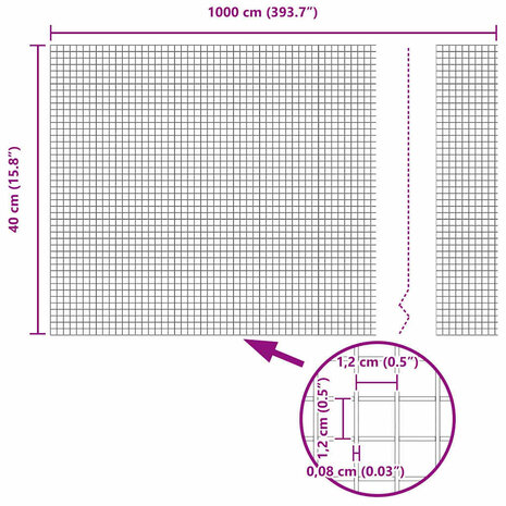 Gelast Draadhek met 5 U Posts Grijs 0.4 x 10 m Staal 8