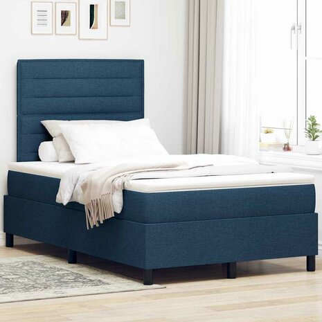 Boxspring Bed met Matras Blauw 120x200 cm Stof 1