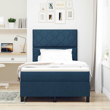 Boxspring Bed met Matras Blauw Klein Tweepersoons Stof 4