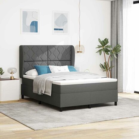 Boxspringbed met matras stof donkergrijs 140x200 cm 1