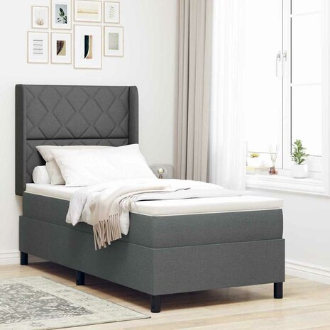 Boxspringbed met matras stof donkergrijs 100x200 cm 1
