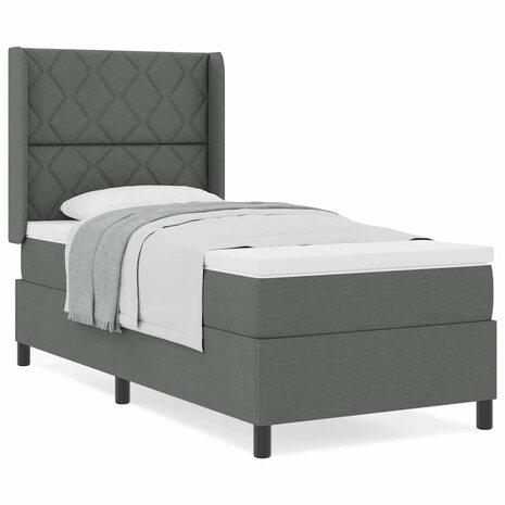Boxspringbed met matras stof donkergrijs 100x200 cm 3