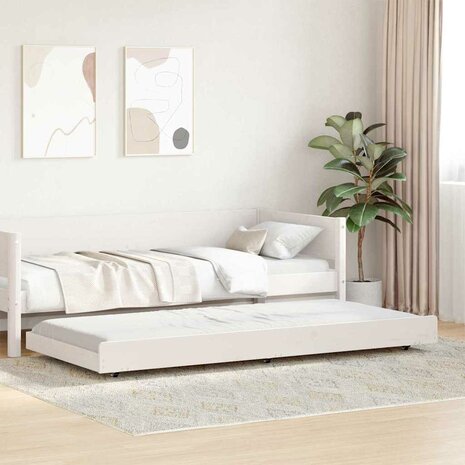 Stapelbed met Wielen Wit 80x200 cm Massief Grenen 5