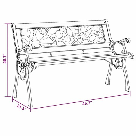 Tuinbank met rugleuning 116 cm rozenpatroon hout 7