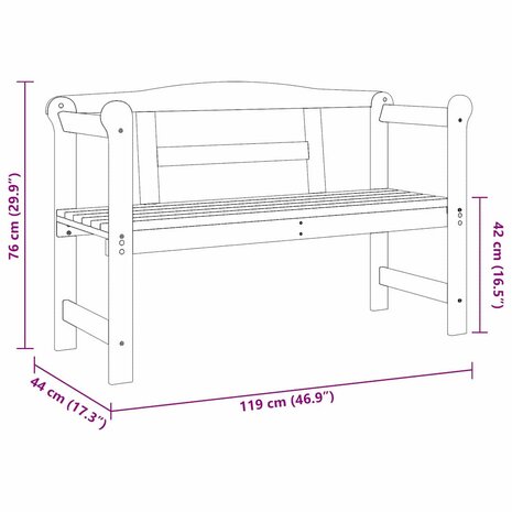 Tuinbank Acacia 119x76x44 cm Massief Hout 8