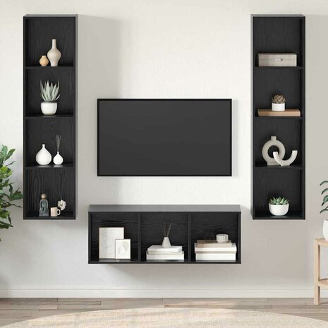 TV-kast set 3 pcs Zwart eiken 37 x 37 x 142.5 cm Bewerkt hout 1