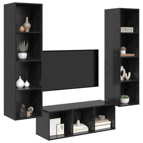 TV-kast set 3 pcs Zwart eiken 37 x 37 x 142.5 cm Bewerkt hout 2