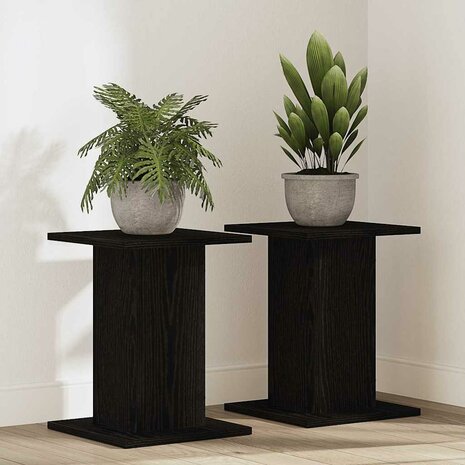 Plantenstandaards 2 st 30x30x40 cm bewerkt hout zwart eiken 1