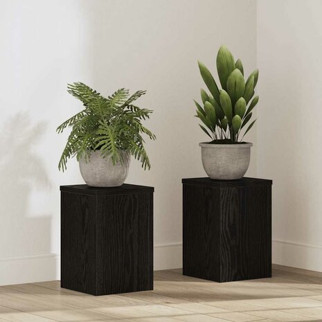Plantenstandaards 2 stuks Zwart Eiken 20x20x30 cm Geengineerd Hout 1